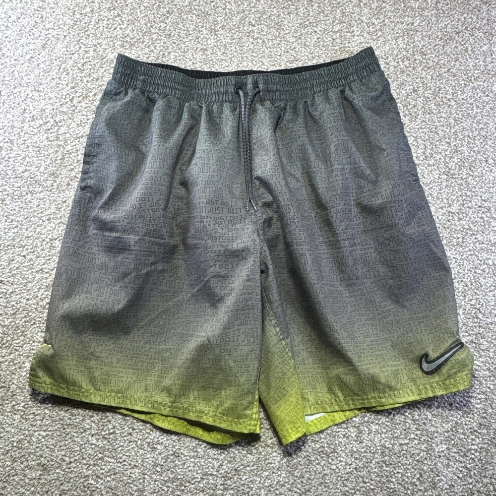 Nike Shorts Mens XL Gray Yellow Just Do It Lined Running Athletic Gym Training